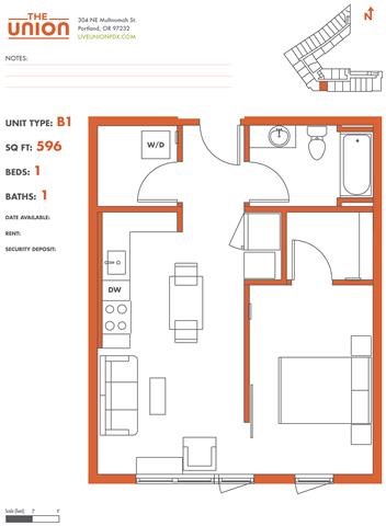 The Union Portland OR 1 Bedroom Sq Ft 586 Unit B1-2