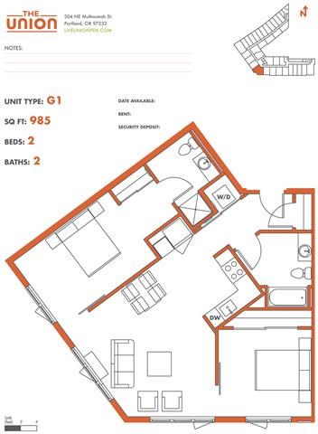 The Union Portland OR 2 Bedroom Sq Ft 865 Unit G1-2