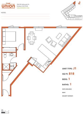 The Union Portland OR 1 Bedroom Sq Ft 818 Unit J1-2