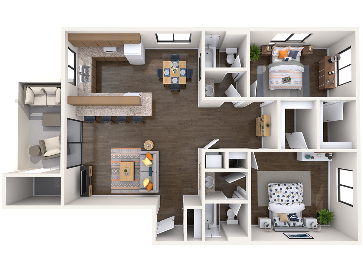 2 Bedroom - 2 Bath Upstairs