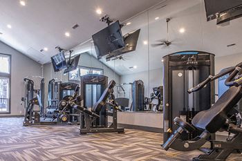 Fitness Center with Strength Training Equipment at Mallard Bay Apartments, Indiana
