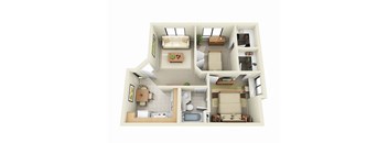 Two Bedroom Apartment Floor Plan at Sky Harbor Apartments near the airport