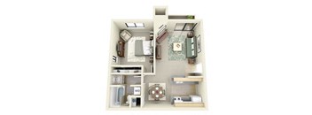 3D Floor Plan Image of The Olympic - one bedroom apartments near me