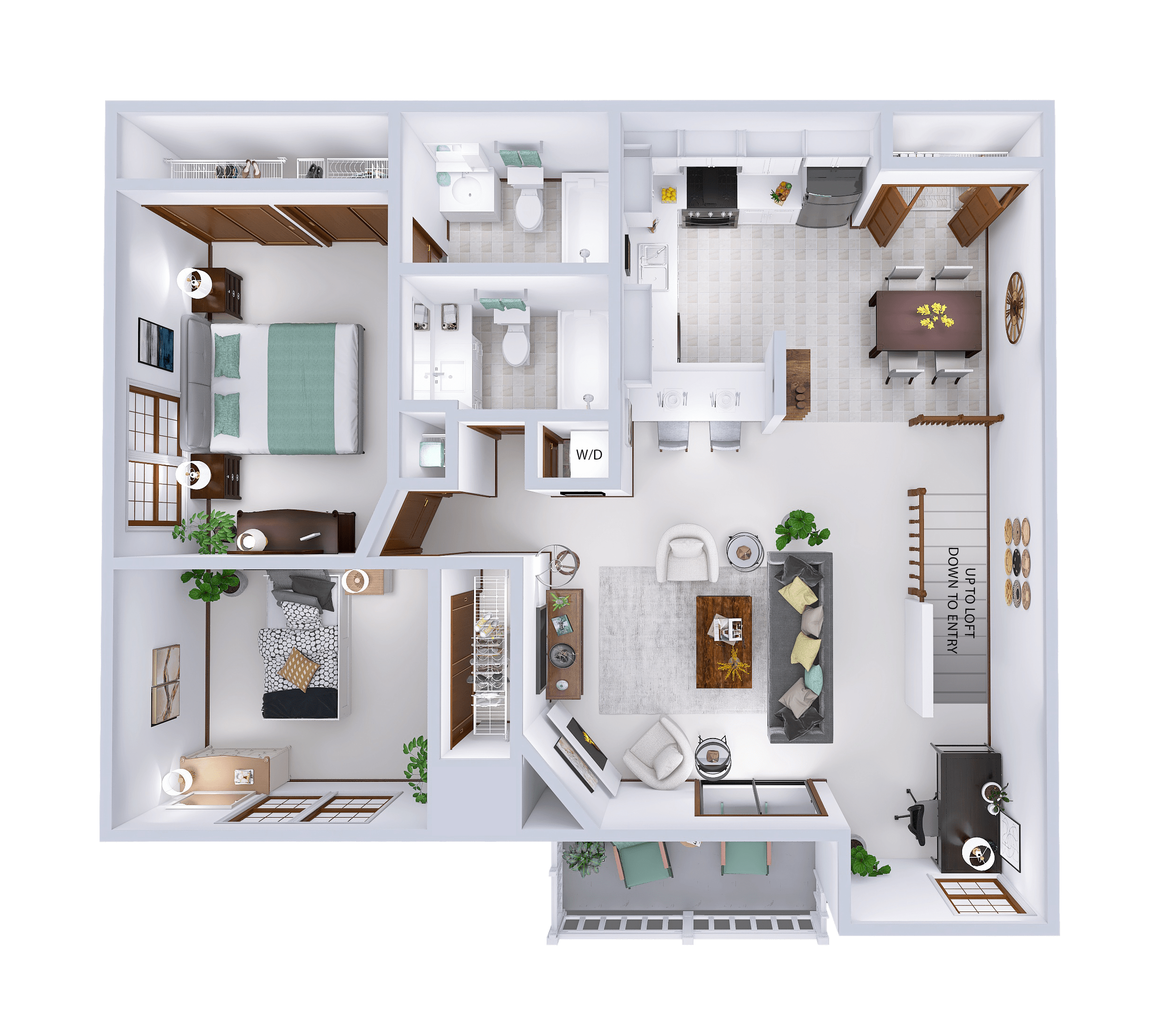 2 Bed, 2 Bath Upper w/ Fireplace + Den w/ Loft