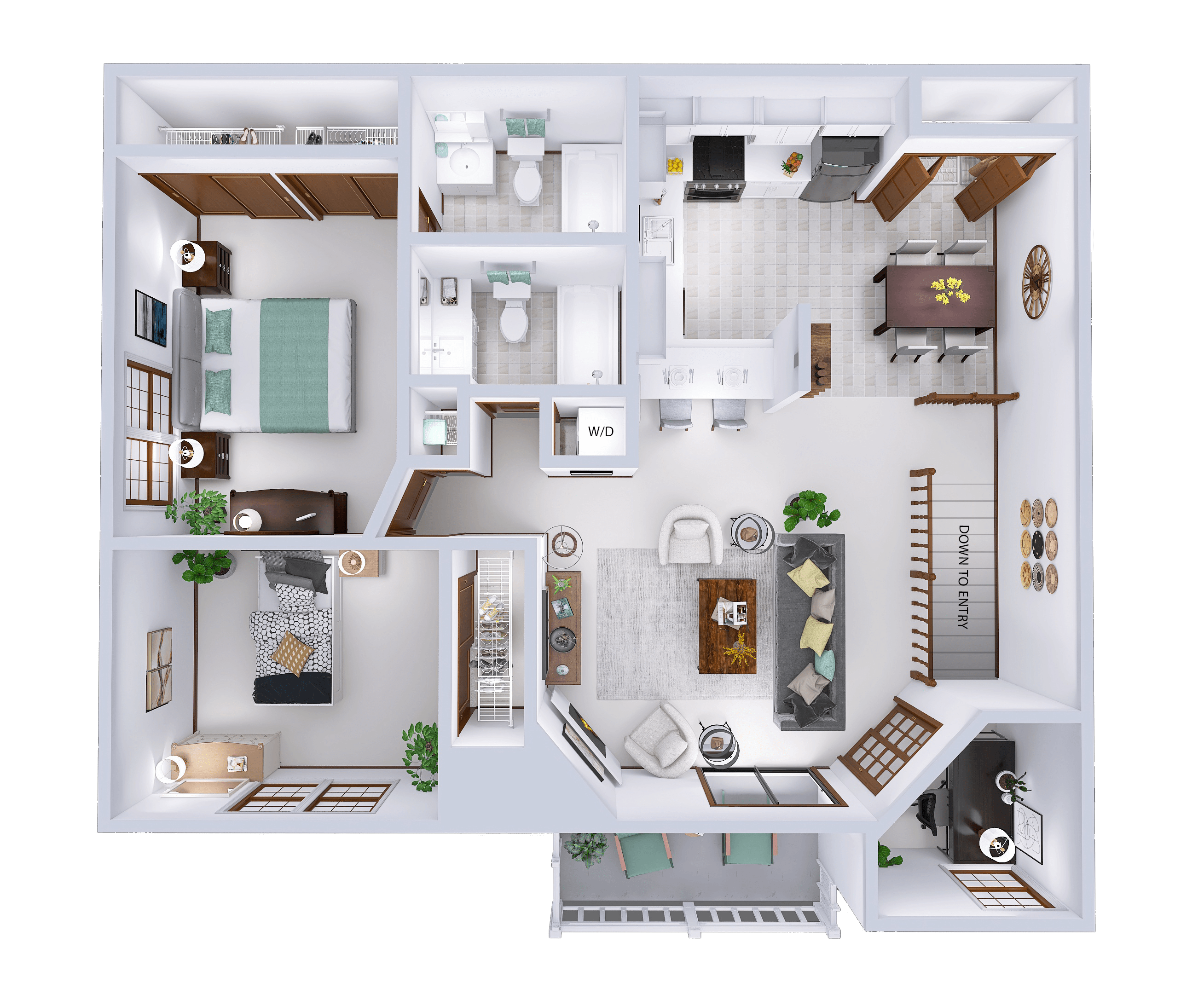 2 Bed, 2 Bath Upper w/ Fireplace + Den