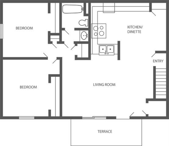 Two Bedroom Layout (2nd Floor) WF - 2 Bed, 1 Bath Upper