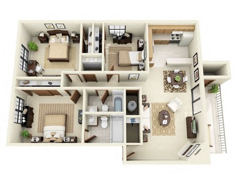 Cottonwood Floor Plan 3 Bedroom 2 Bathroom Cottonwood Floor Plan 3 Bedroom 2 Bathroom  in Albuquerque, NM