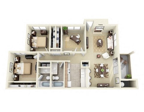 The Palm 3 Bed 2 Bathroom Floorplan