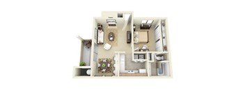 The Paloverde 1 Bed 1 Bathroom Floorplan