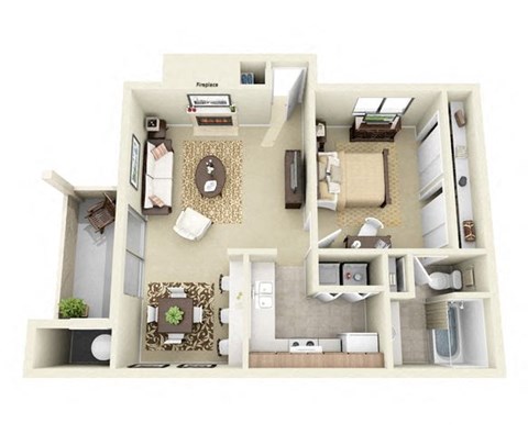 The Paloverde 1 Bed 1 Bathroom Floorplan