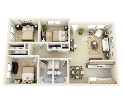 The Pioneer 3 Bed 2 Bathroom Floorplan