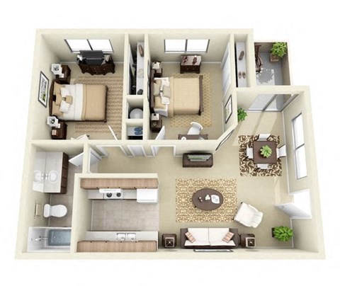 The Riverside 2 Bed 2 Bathroom Floorplan