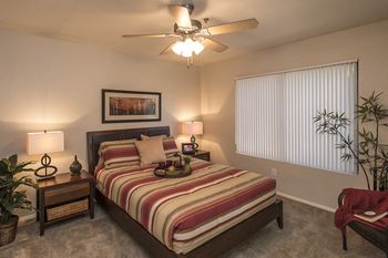 Model Bedroom with Ceiling Fan at Scottsdale Hayden Apartments