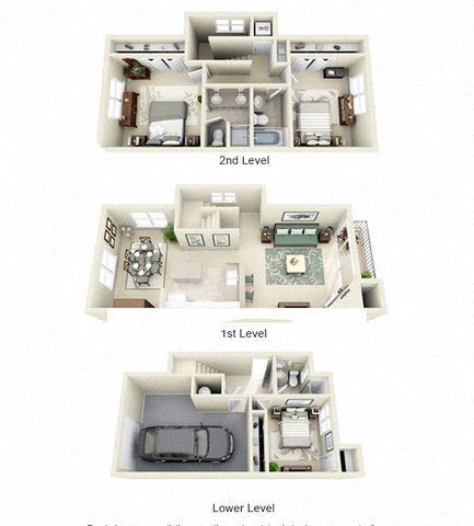 Filigree Three Bed and Three Bath Floor Plan 3D Image