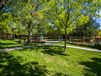 Downtown Santa Fe Apartments with Courtyard, Playground and BBQ Picnic Tables