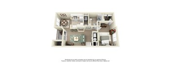 Uinta One Bedroom One Bathroom 3D Floor Plan Image