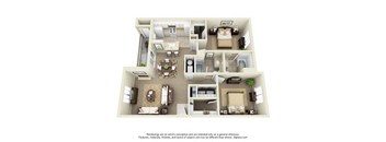 Cascade Two Bedroom Two Bathroom Floor Plan 3D Image