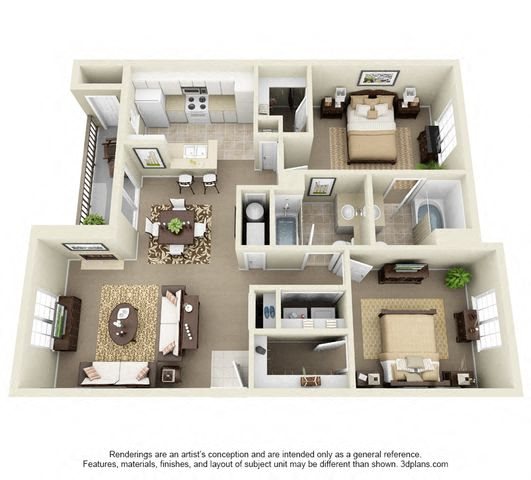 One, Two, and Three Bedroom Floor Plans | Pinnacle Highland Apartments