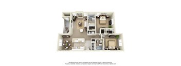 Escalante Two Bedroom Two Bathroom Floor Plan 3D Image