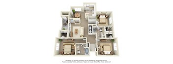 Cache Three Bedroom Two Bathroom Floor Plan 3D Image