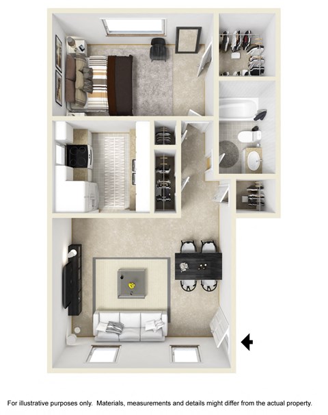 One Bed One Bath Floor Plan at Country Club Apartments, Williamsburg