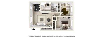 Two Bed One Bath Floor Plan at Country Club Apartments, Virginia