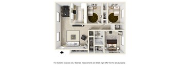 Three Bed One Bath Floor Plan at Country Club Apartments, Virginia, 23185