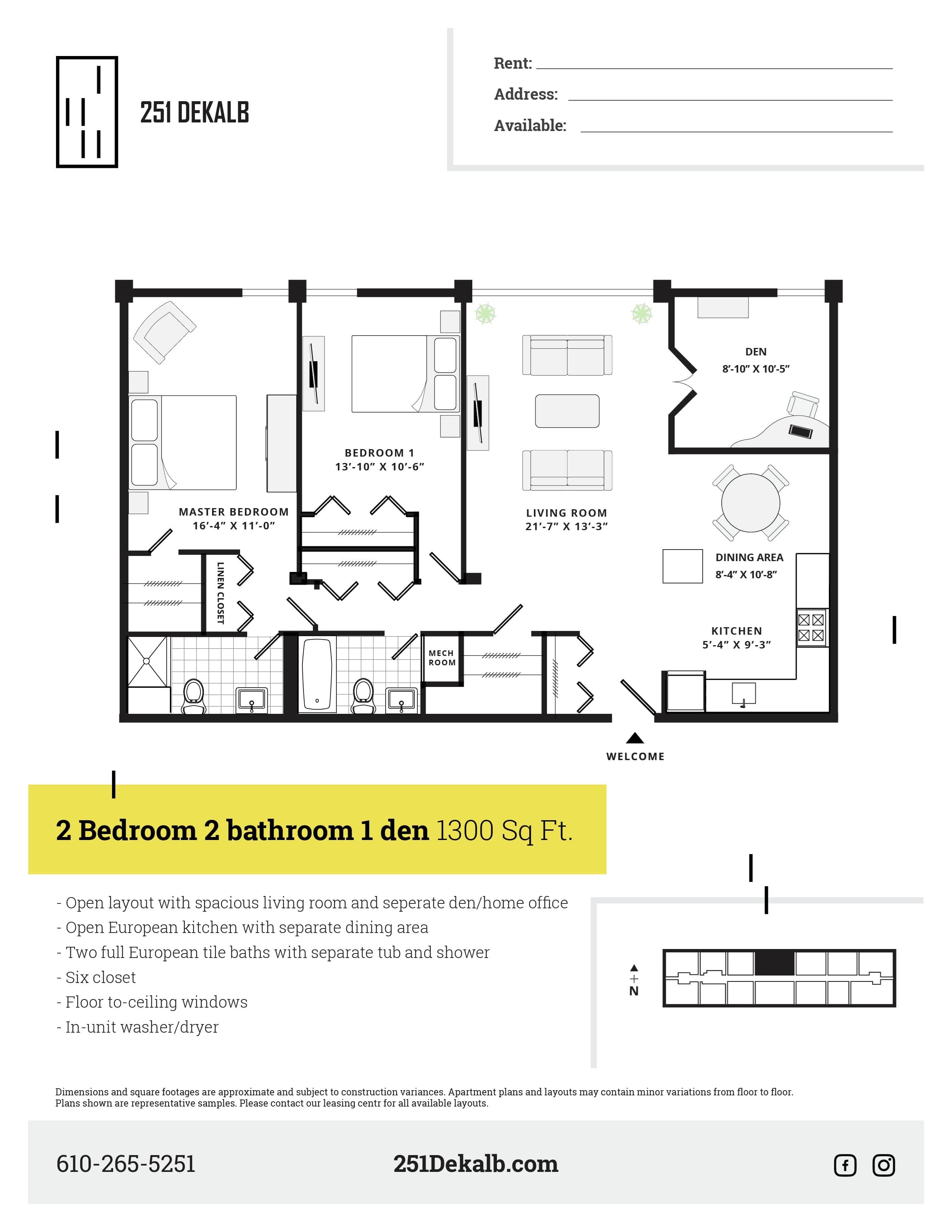 2 Bedroom with Den Deluxe Floor Plan 1