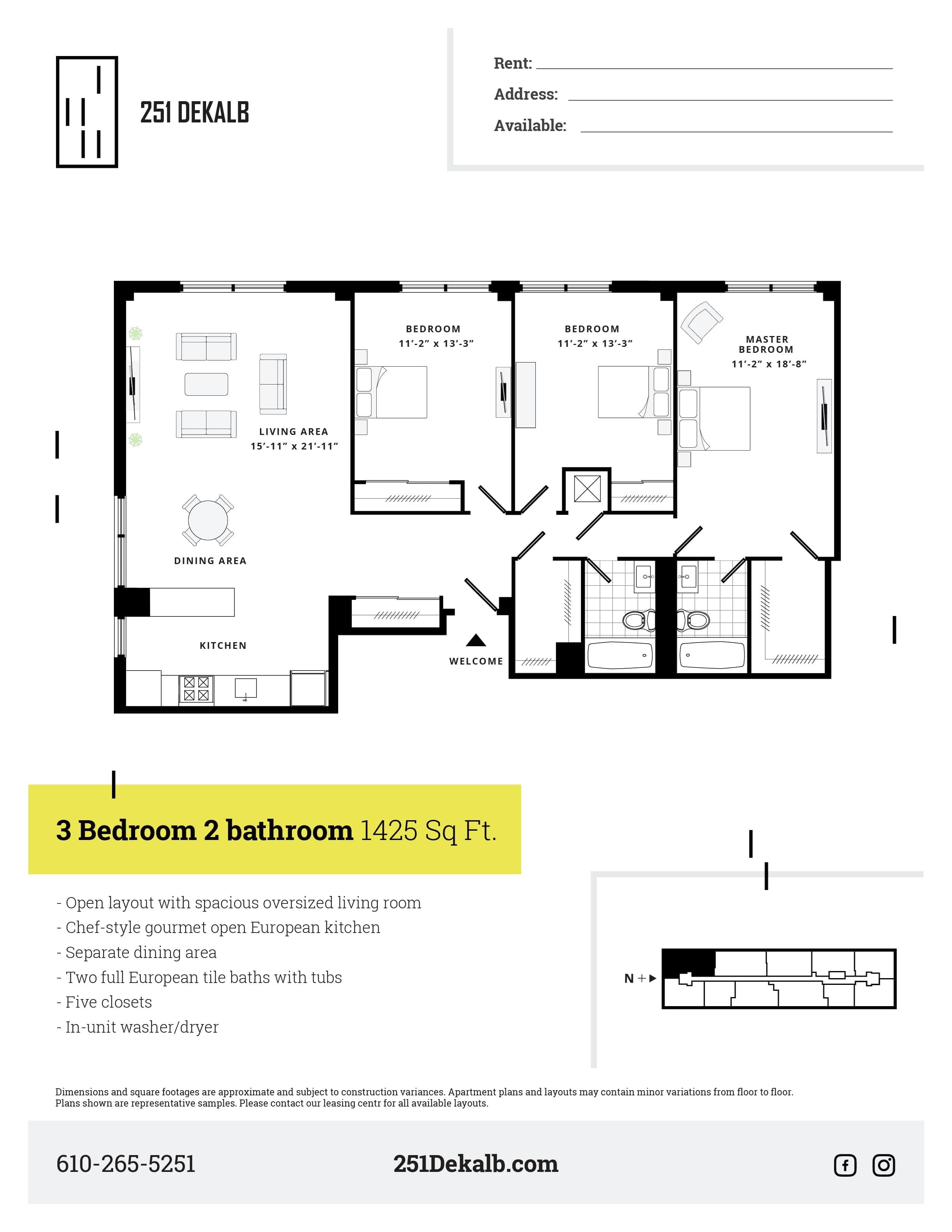 3 Bed 2 Bath Deluxe Floor Plan 14