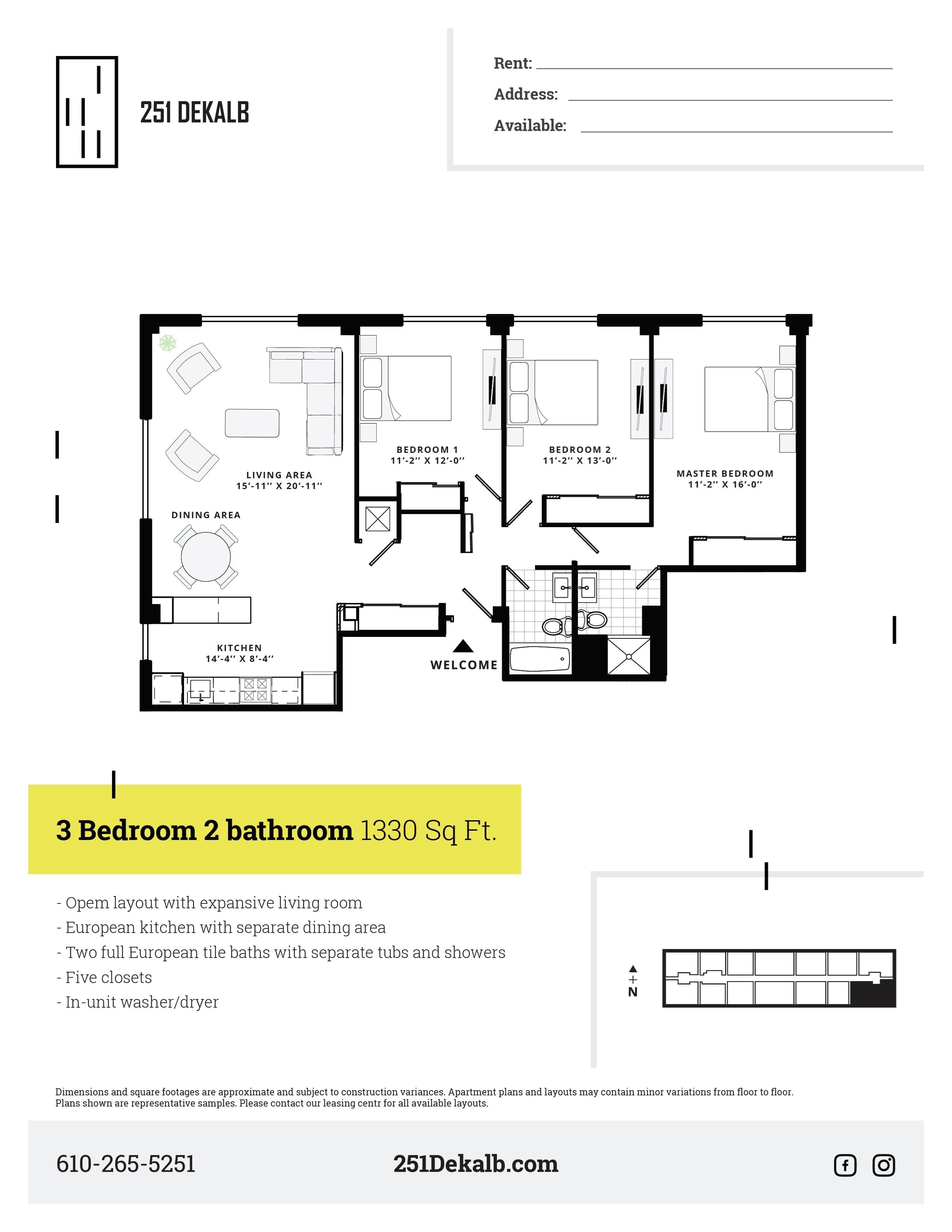 3 Bed 2 Bath Superior Floor Plan 4