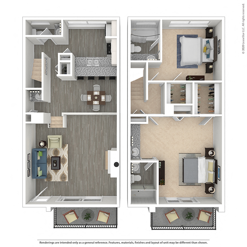 Two bedroom, two and a half bathroom at Mediterranean Village Apartment Homes