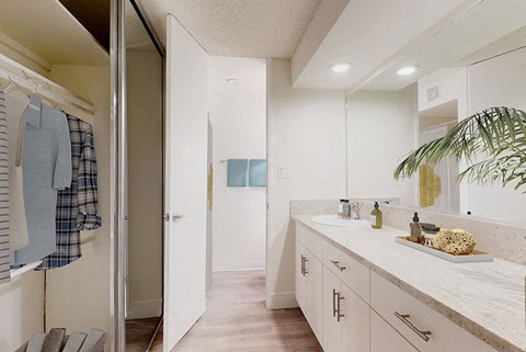 Bathroom and closet space at Mediterranean Village West Hollywood