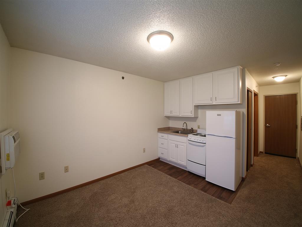 a kitchen with a stove and a refrigerator