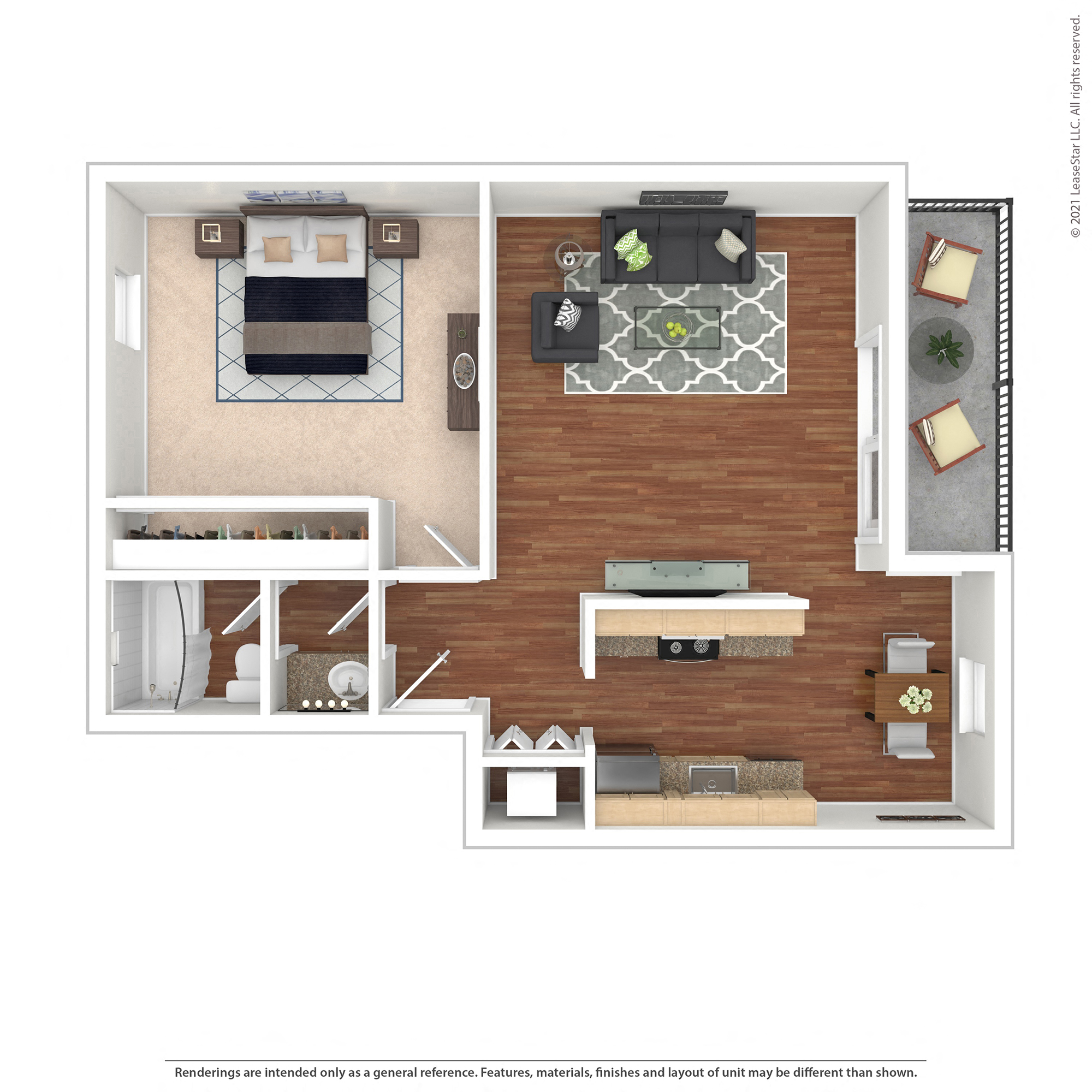 Pleasanton Glen 1 Bedroom Floor Plan - Chardonnay