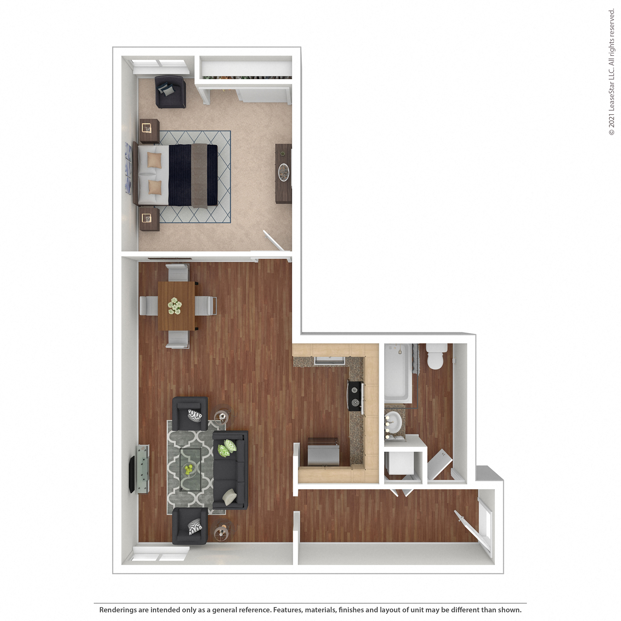 Pleasanton Glen 1 Bedroom Floor Plan - Chianti