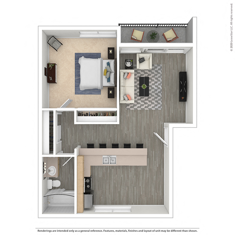 Plan O - One Bedroom at West Park Village Apartment Homes