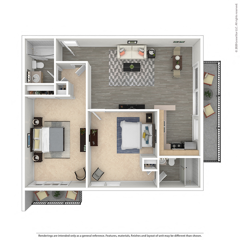 Two Bedroom Two Bathroom Plan B at West Park Village Apartment Homes