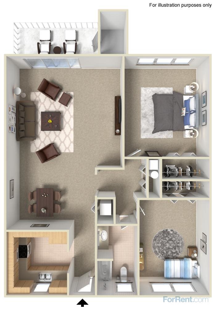 2 Bed 1 Bath Floor Plan 3