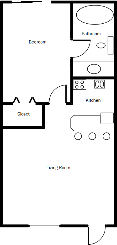1 Bed 1 Bath 501 Sq. Ft.