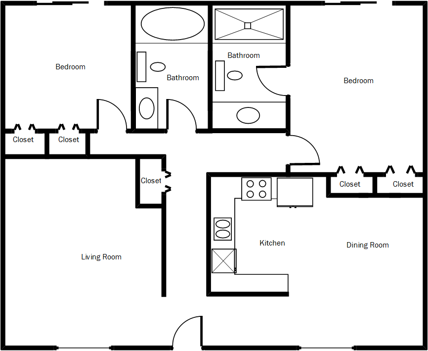 2 Bed 2 Bath 1002 Sq. Ft.