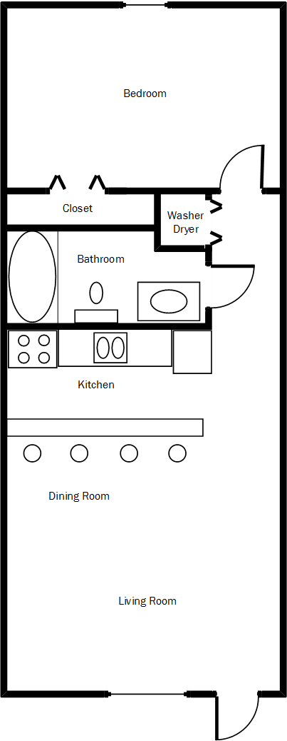 1 Bed 1 Bath 700 Sq. Ft.