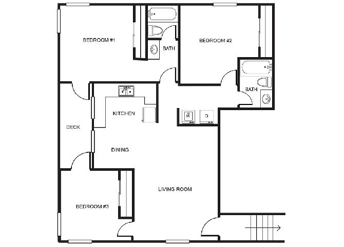 PB Townhomes 1672 - 3 Bed 2 Bath B Floor Plan 3