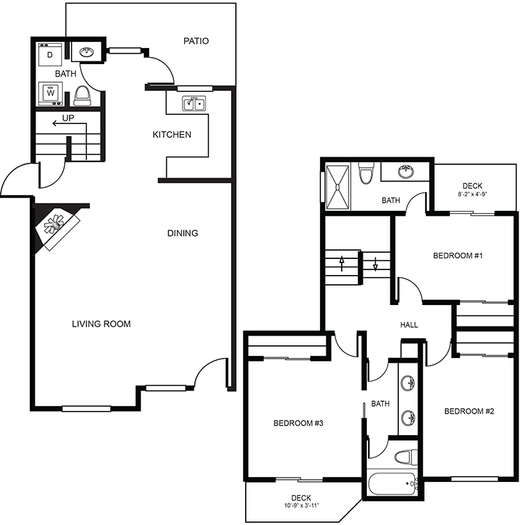 PB Townhomes 1644 - 3 Bed 2.5 Bath Floor Plan 1