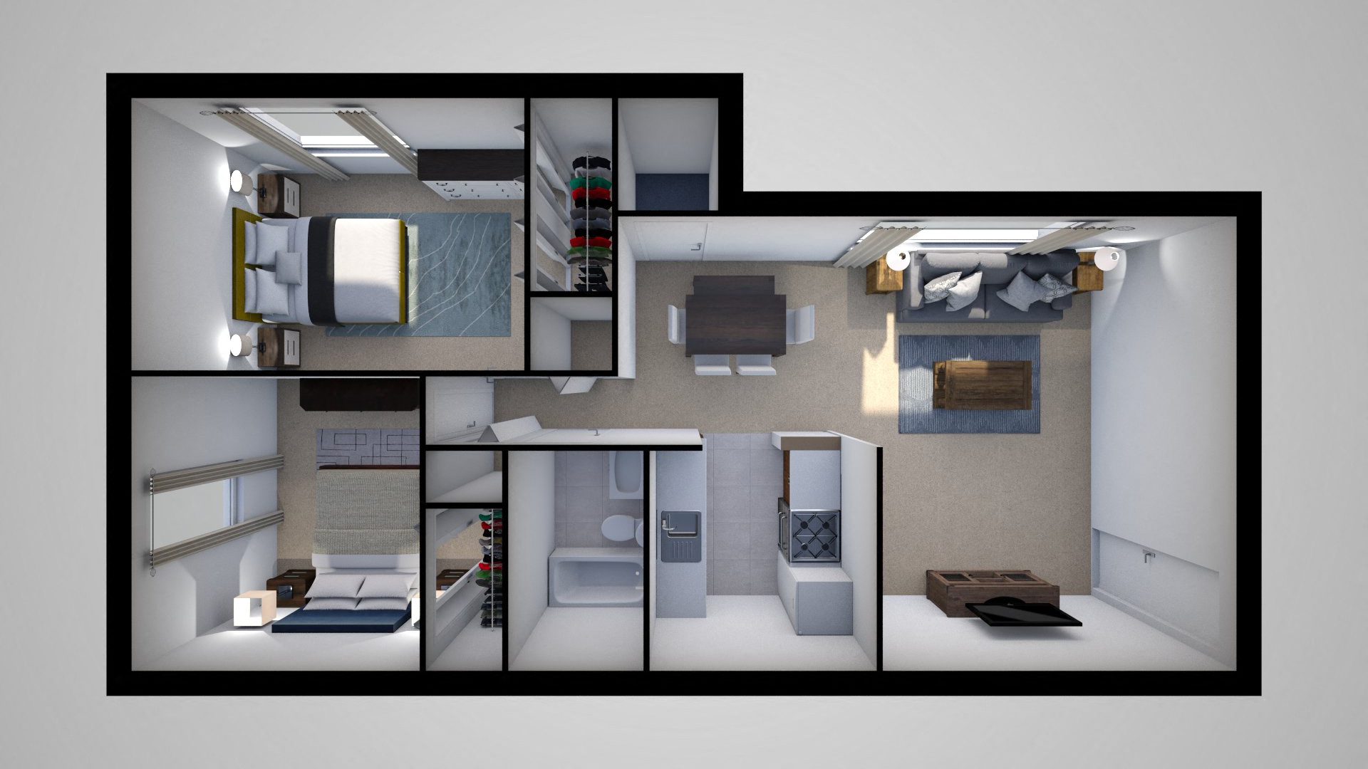 2 Bed 2 Bath Floor Plan E at Hartland Village Apartments, Essex