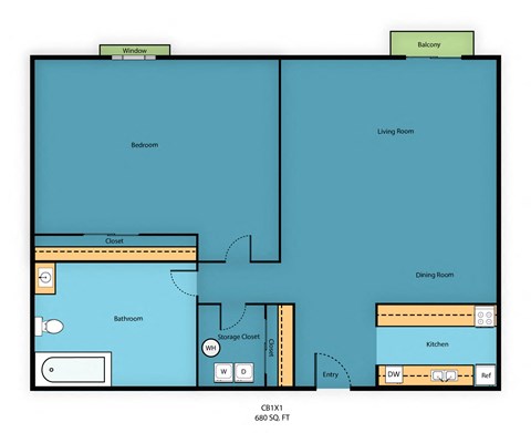 1 Bed 1 Bath Floor Plan at Campo Basso Apartment Homes, Lynnwood, WA, 98087