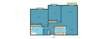 2 Bed 1 Bath Floor Plan at Campo Basso Apartment Homes, Lynnwood, WA, 98087