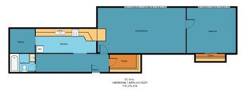One Bedroom One Bath Floor Plan at Carolina Court Apartment Homes, Seattle, WA, 98109