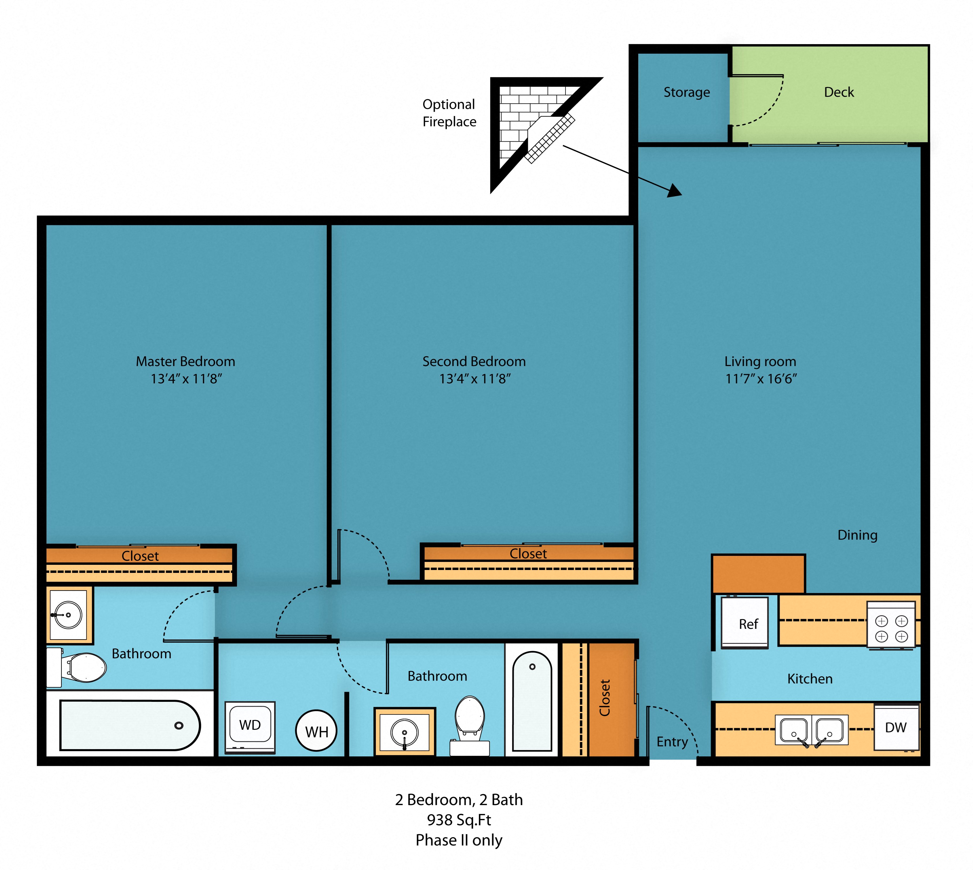 2 Bedroom Floor Plan at Casa Blanca Apartment Homes, Washington