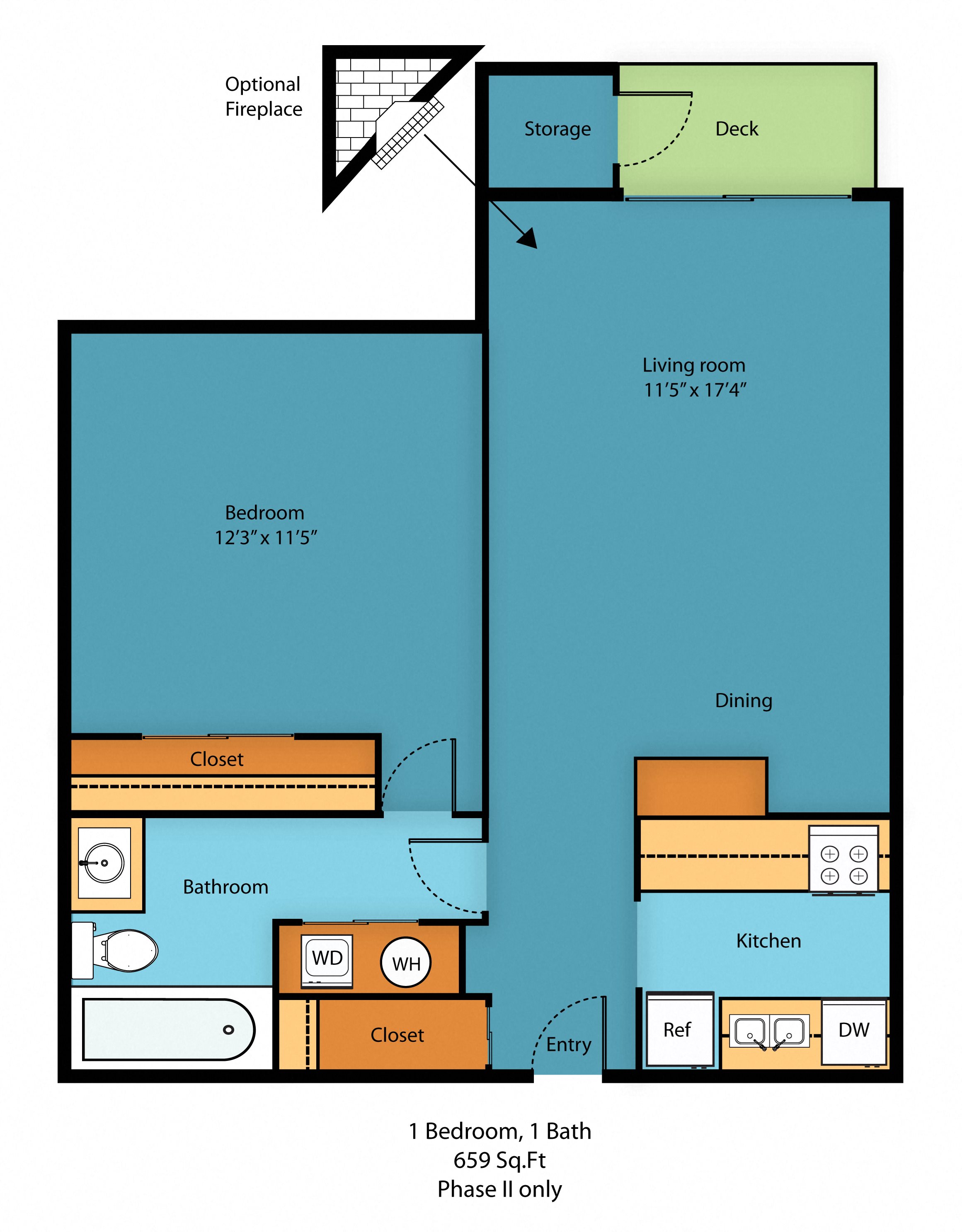 1 Bed 1 Bath A Floor Plan 4