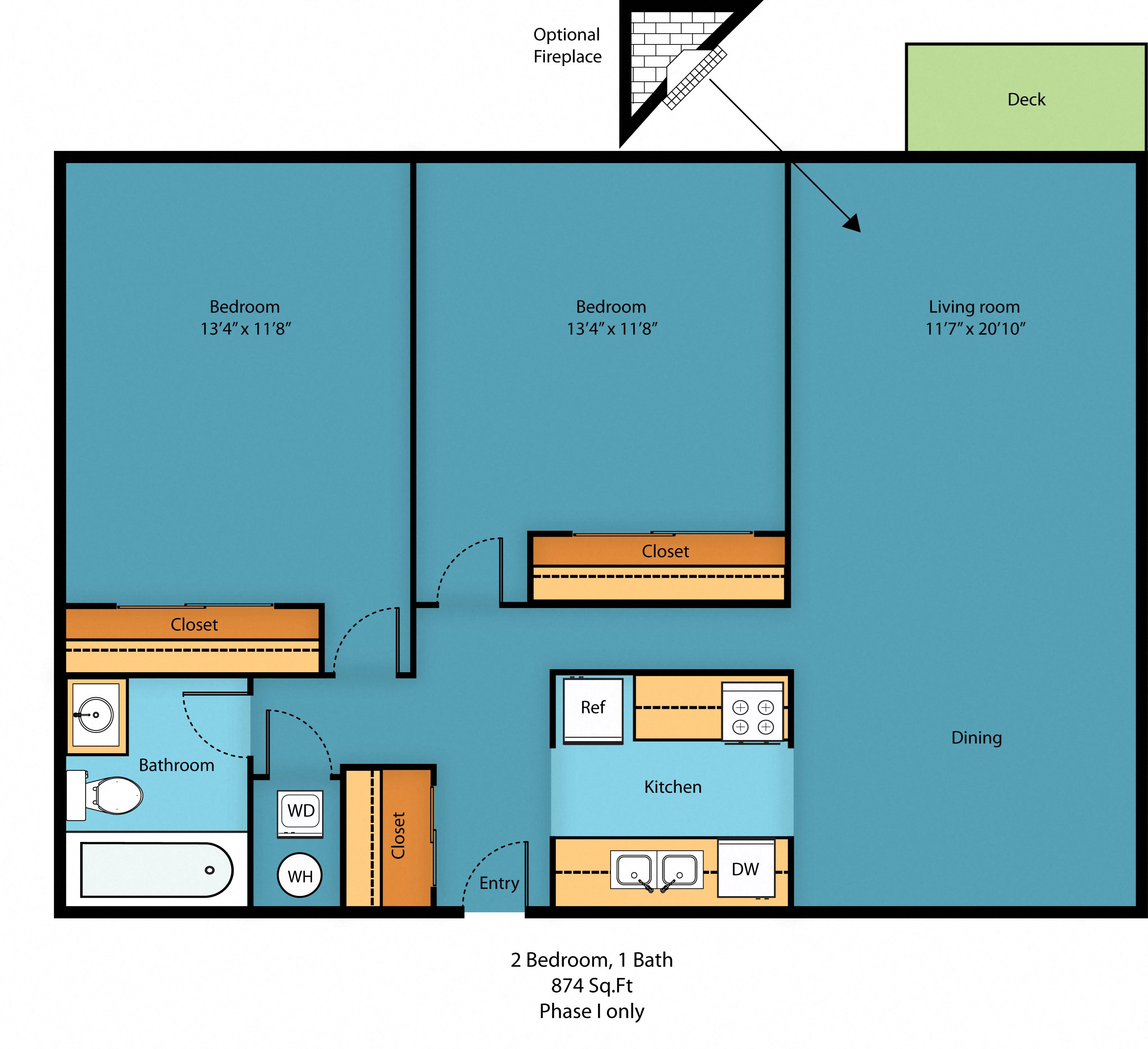 2 Bed 1 Bath Floor Plan 5